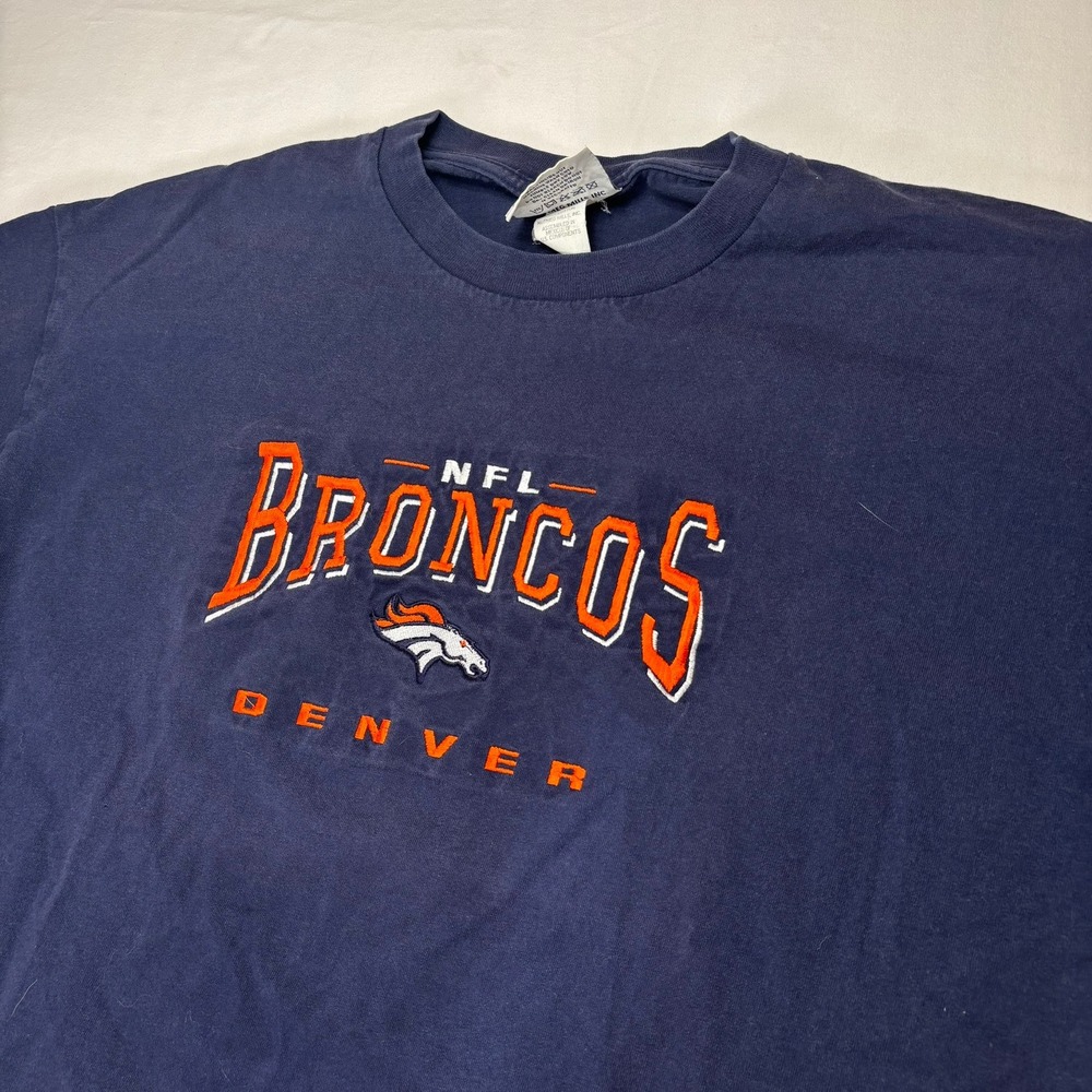 VTG Denver Broncos T-Shirt Mens XL Lee Sport Blue NFL 90s Nutmeg Mills